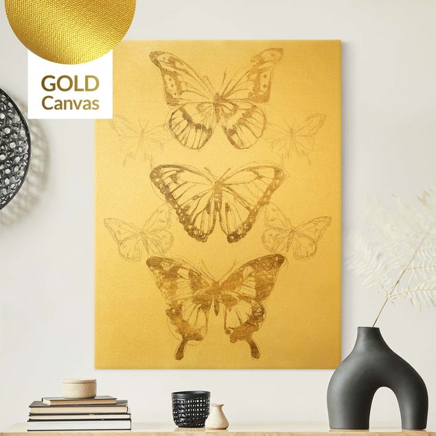 Leinwandbilder Tiere Schmetterlingskomposition in Gold II