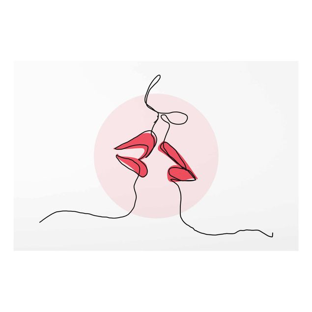 Glasbild Abstakt Lippen Kuss Line Art