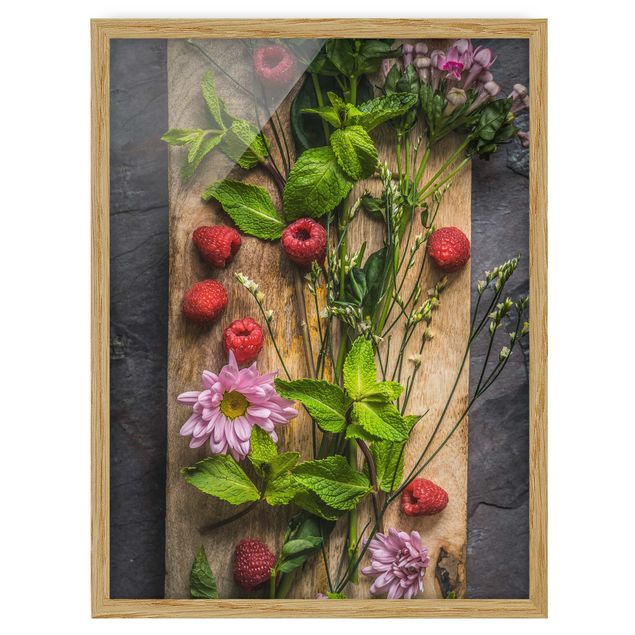 Wandbilder Floral Blumen Himbeeren Minze