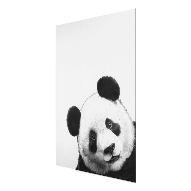 Glasbilder Tiere Illustration Panda Schwarz Weiß Malerei