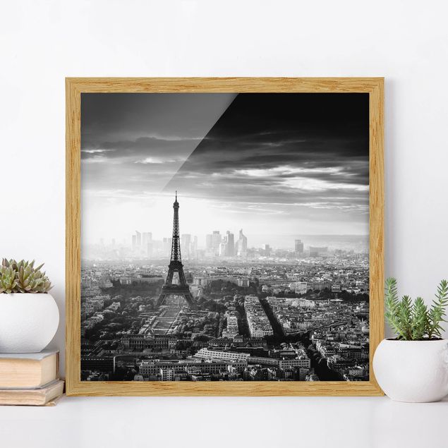 Wanddeko Küche Der Eiffelturm von Oben schwarz-weiß
