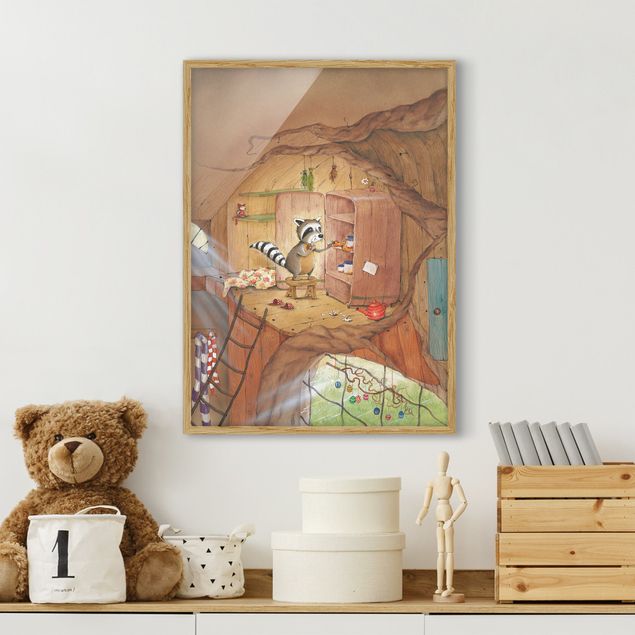 Wandbilder Bären Wassili Waschbär - Wassili am Küchenschrank