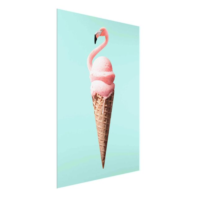 Wandbilder Kunstdrucke Eis mit Flamingo