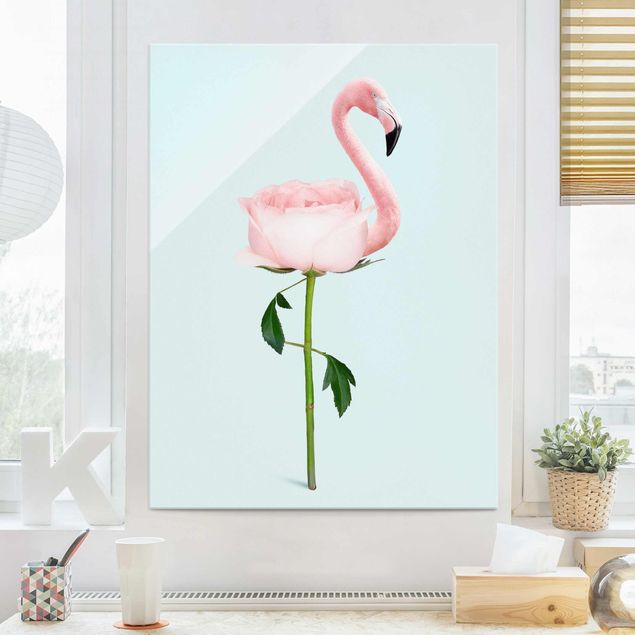 Wandbilder Flamingo mit Rose