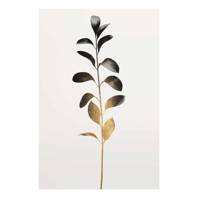 Wandbilder Floral Grafische Pflanzenwelt - Gold und Grau
