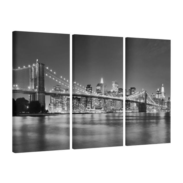 Leinwandbilder schwarz-weiß Nighttime Manhattan Bridge II
