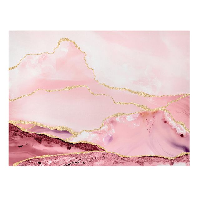 Kunstdrucke auf Leinwand Abstrakte Berge Rosa mit Goldenen Linien