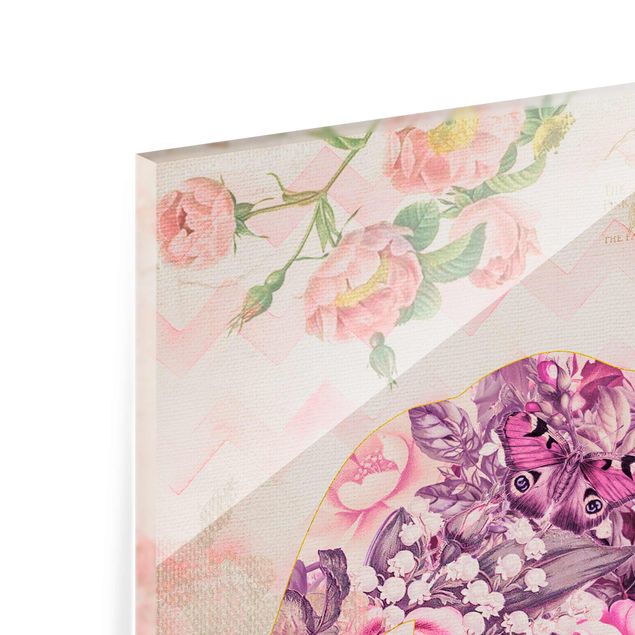 Wandbilder Blumen Vintage Collage - Rosa Blüten Elefant