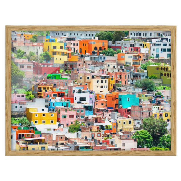 Gerahmte Bilder Kunstdrucke Farbige Häuserfront Guanajuato