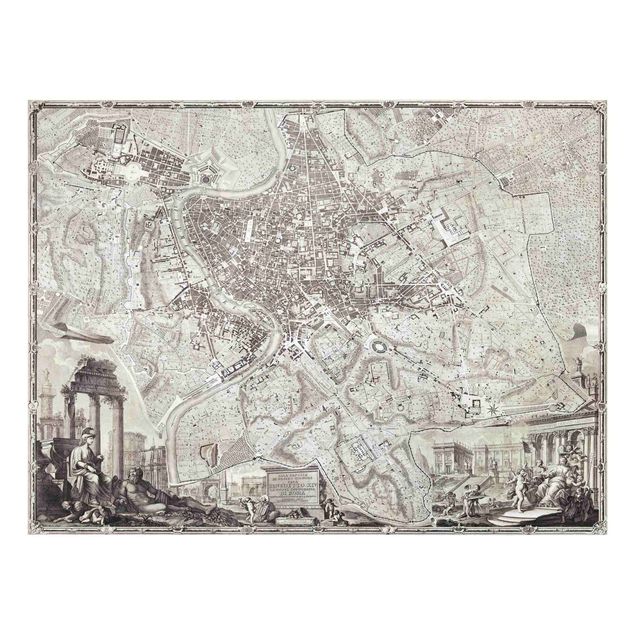 Weltkarte Glasbild Vintage Stadtplan Rom