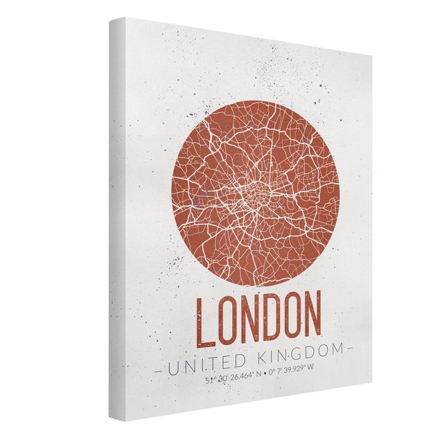 Leinwand schwarz-weiß Stadtplan London - Retro