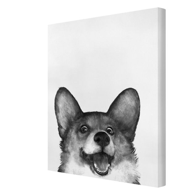 Leinwandbilder schwarz-weiß Illustration Hund Corgi Weiß Schwarz Malerei