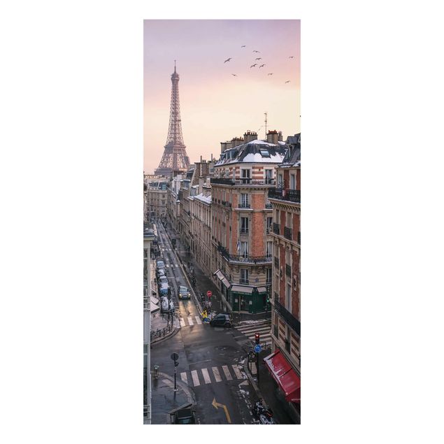 Glasbild Stadt Eiffelturm bei Sonnenuntergang