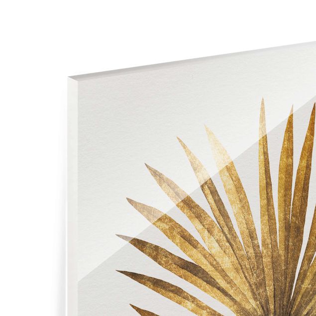 Glas Wandbilder Gold - Palmenblatt