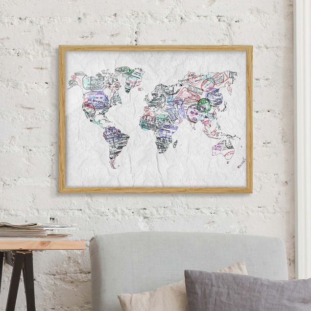 Küchen Deko Reisepass Stempel Weltkarte