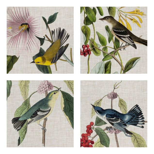 Wandbilder Floral Vögel auf Leinen Set II