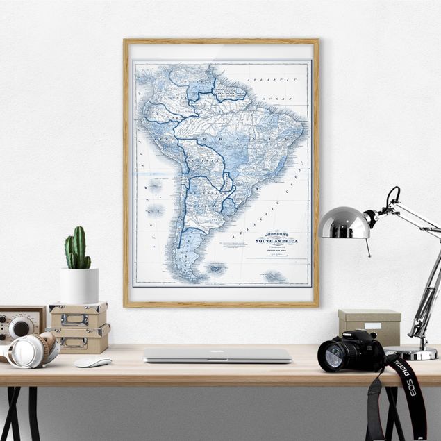 Wanddeko Küche Karte in Blautönen - Südamerika