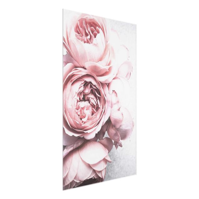 Glasbilder Blumen Motive Rosa Pfingstrosenblüten Shabby Pastell