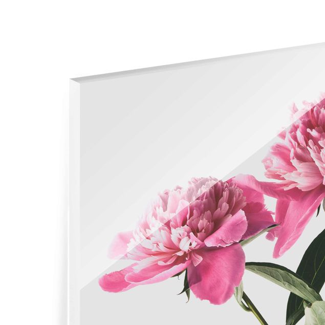 Wandbilder Blüten und Knospen Pink auf Weiß