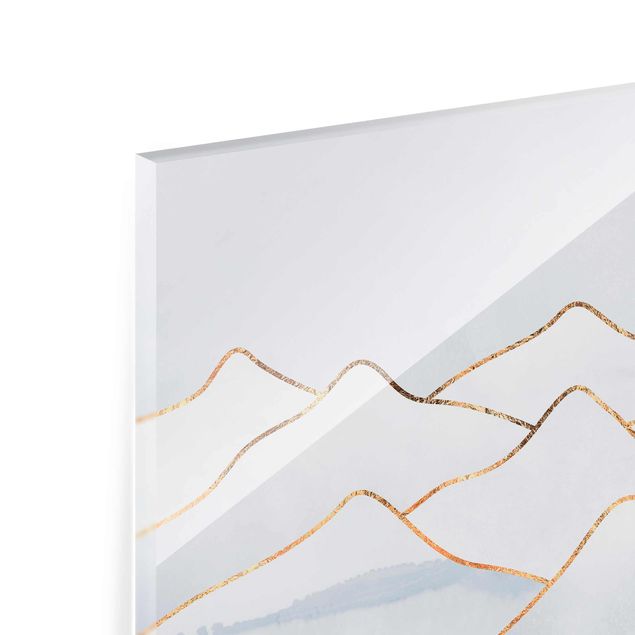 abstrakte Glasbilder Aquarell Berge Weiß Gold
