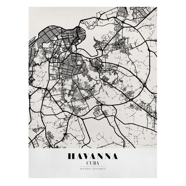 Wandbilder Schwarz-Weiß Stadtplan Havanna - Klassik