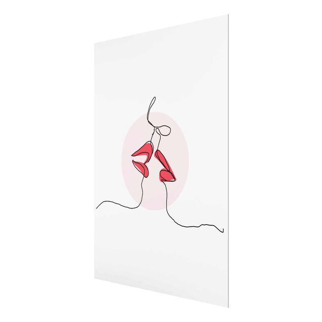 Wandbilder Rot Lippen Kuss Line Art