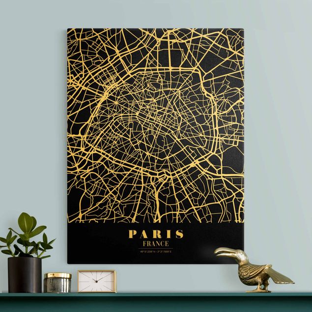 Leinwandbilder schwarz-weiß Stadtplan Paris - Klassik Schwarz