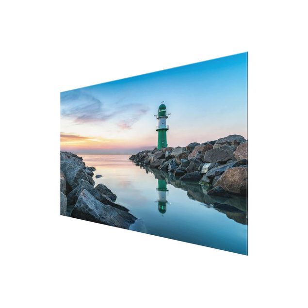 Glasbilder Strand und Meer Sunset at the Lighthouse