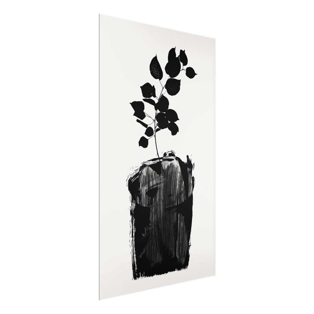schwarz weiß Glasbilder Grafische Pflanzenwelt - Schwarze Blätter