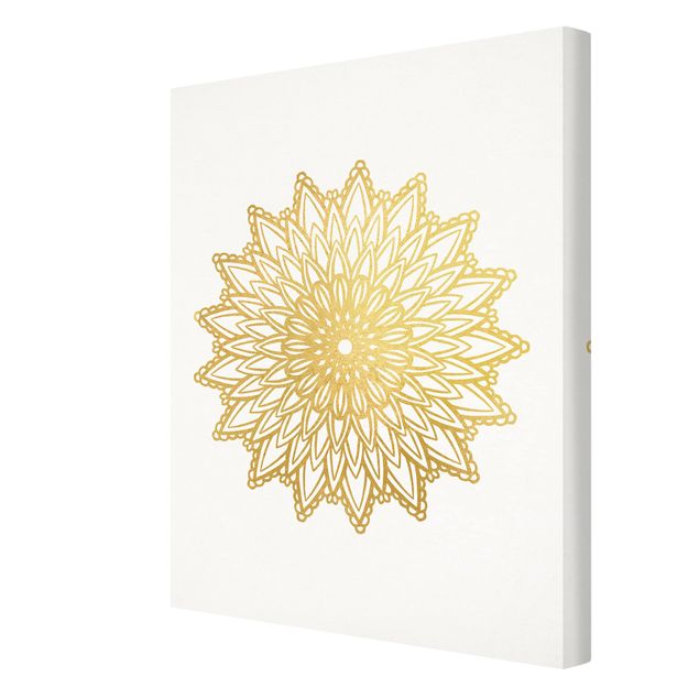 schöne Leinwandbilder Mandala Sonne Illustration weiß gold