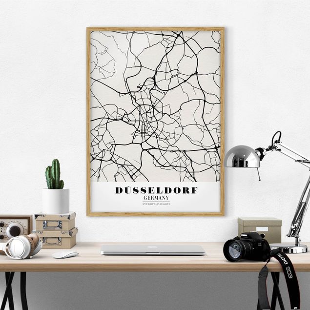 schwarz-weiß Bilder gerahmt Stadtplan Düsseldorf - Klassik