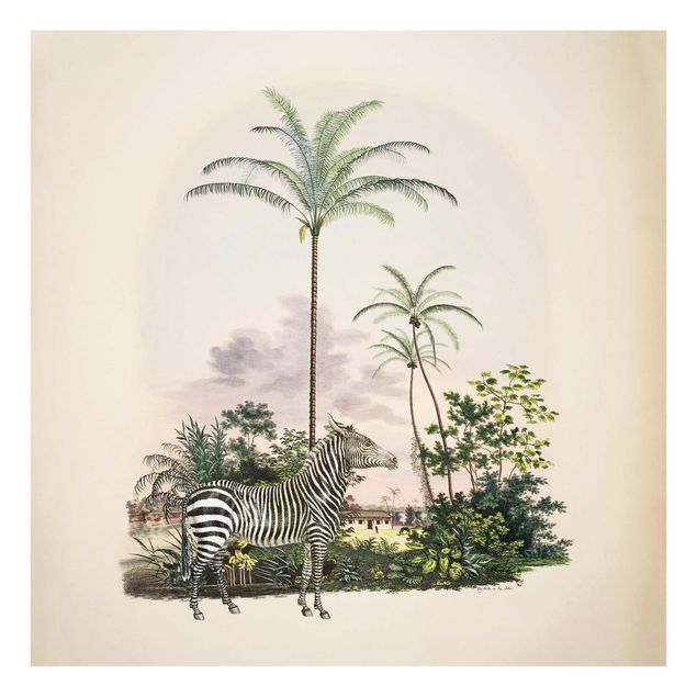 Glasbilder Tiere Zebra vor Palmen Illustration