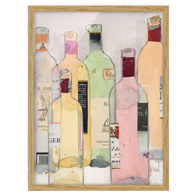Bilder mit Rahmen Weinflaschen in Wasserfarbe I