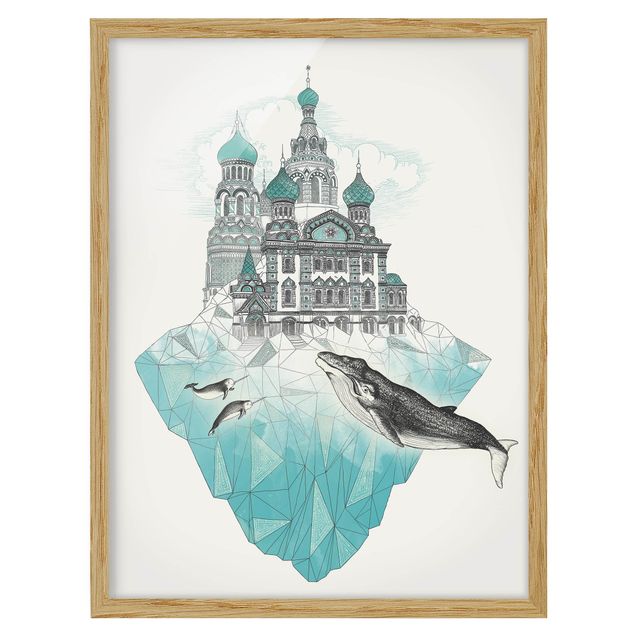 Gerahmte Bilder Tiere Illustration Kirche mit Kuppeln und Wal