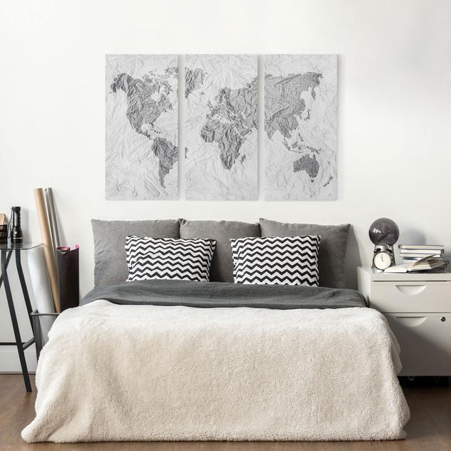 Leinwandbilder Berge Papier Weltkarte Weiß Grau