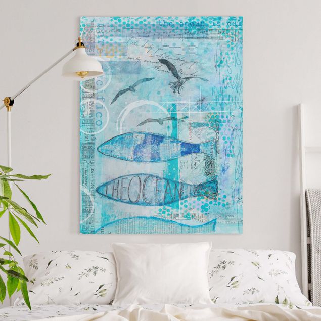 Leinwand Fisch Bunte Collage - Blaue Fische