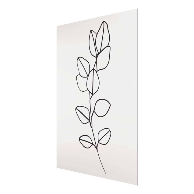 Wandbilder Floral Line Art Zweig Blätter Schwarz Weiß