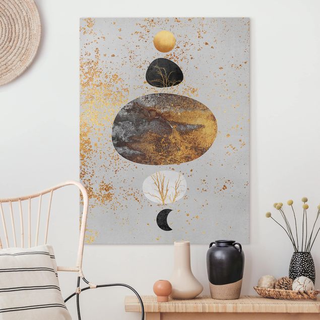 Wanddeko Küche Sonne und Mond in Goldglanz