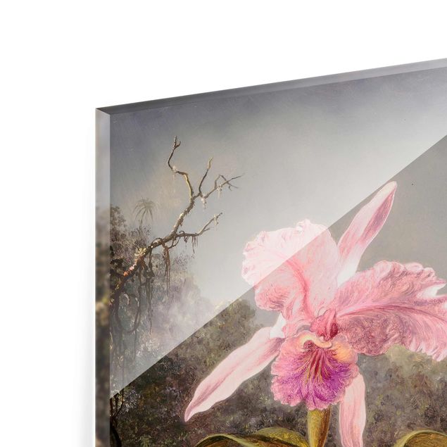 Wandbilder Blumen Martin Johnson Heade - Orchidee und drei Kolibris