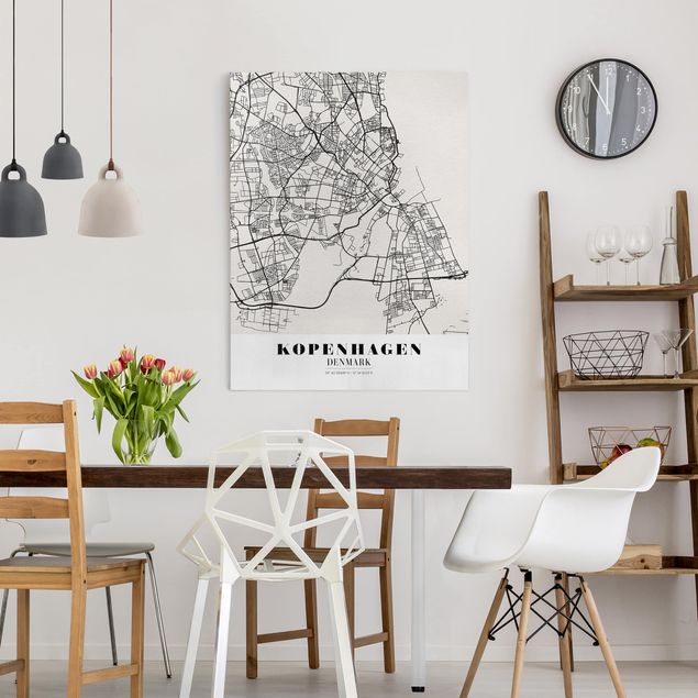 Leinwandbilder schwarz-weiß Stadtplan Kopenhagen - Klassik