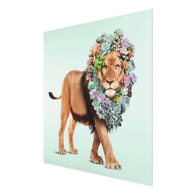 Wandbilder Floral Löwe mit Sukkulenten