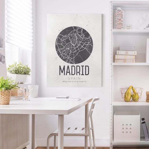 schwarz-weiß Bilder auf Leinwand Stadtplan Madrid - Retro
