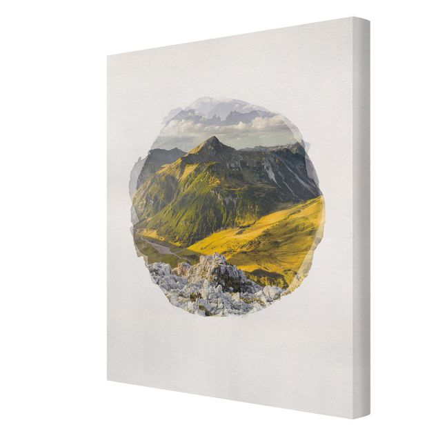 Wandbilder Natur Wasserfarben - Berge und Tal der Lechtaler Alpen in Tirol
