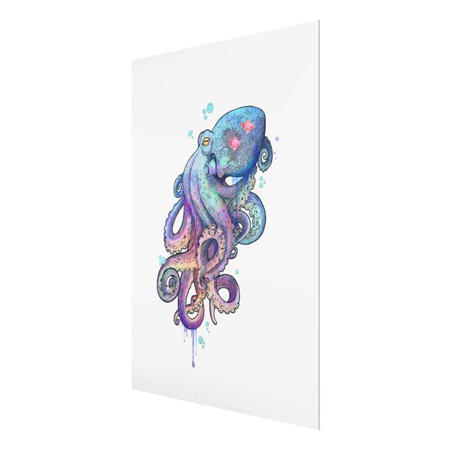 Wandbilder Modern Illustration Oktopus Violett Türkis Malerei