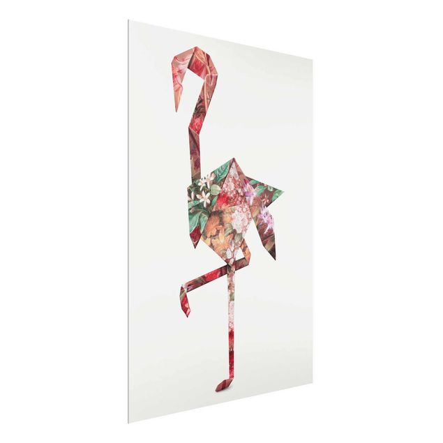 Wandbilder Blumen Origami Flamingo