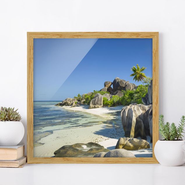 Strandbilder mit Rahmen Traumstrand Seychellen