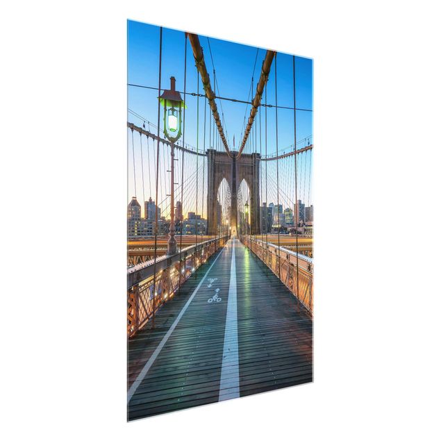 Glasbilder Städte Morgenblick von der Brooklyn Bridge