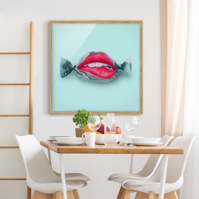 Wandbilder Kunstdrucke Bonbon mit Lippen