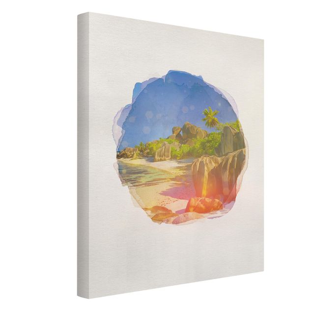 Wandbilder Landschaften Wasserfarben - Traumstrand Seychellen