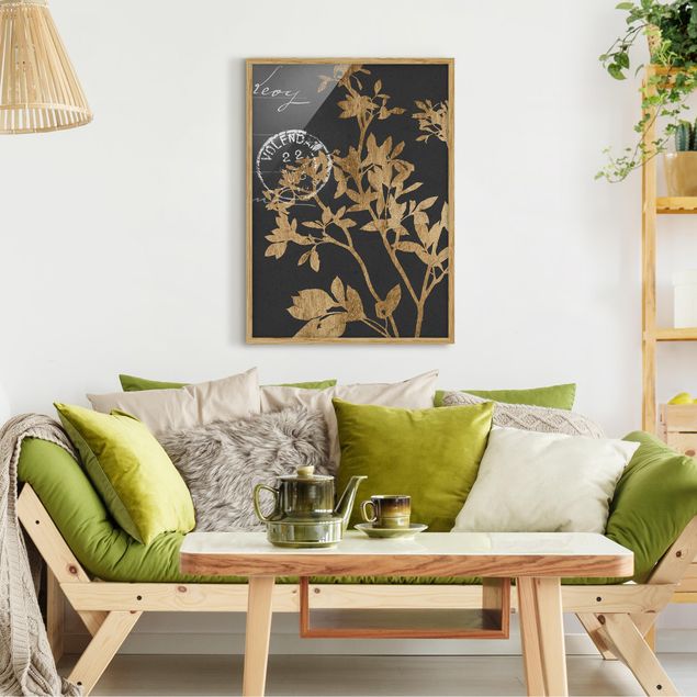 Wandbilder Floral Goldene Blätter auf Mokka II